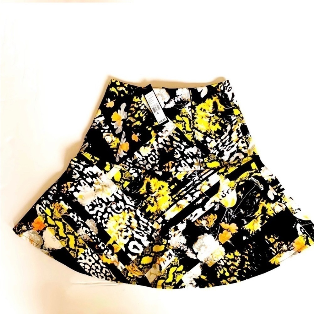 Kenneth Cole fit and flare black floral skirt size 0 NWT